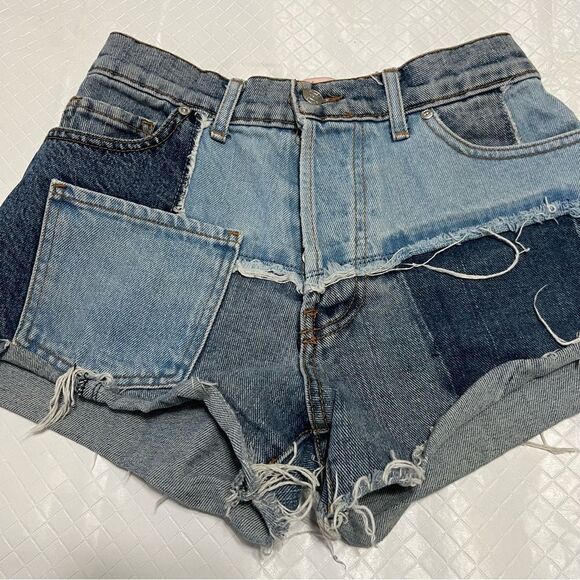 Revice Matchmaker Shorts Patchwork Denim Distressed Cutoffs Festival Size 26 - Picture 6 of 13
